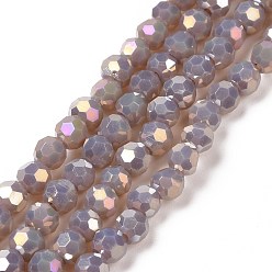 Rosy Brown Faceted(32 Facets) Round Full Rainbow Plated Electroplate Glass Beads Strands, Rosy Brown, 4mm, Hole: 1mm, about 90~95pcs/strand, 12.8~13.6 inch(32~34cm)