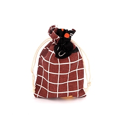 Tartan Сумки для хранения из хлопчатобумажной ткани с прямоугольным принтом, мешочки для упаковки на шнурке, шотландка, 16x14 см