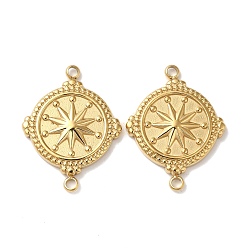 Настоящее золото 18K 304 подвески из нержавеющей стали, плоский круглый со звездочками, реальный 18 k позолоченный, 20.5x16x2 мм, отверстие : 1.5 мм