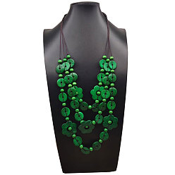 Зеленый лайм Бохо стиль кокосовый хлопок шнур цветок диск бисер 3 многослойные ожерелья для женщин, зеленый лайм, 23.62 дюйм (60 см)