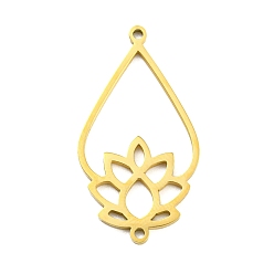 Золотой 304 подвески из нержавеющей стали, каплевидные ссылки с лотосом, золотые, 27.5x14.5x1 мм, отверстие : 1.2 мм