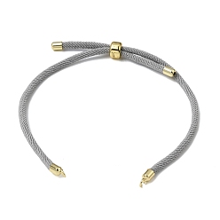 Gray 3MM Adjustable Round Nylon Braided Cord Bracelet Making, with Golden Brass Findings, Fit for Connector Charms, Gray, 8.66 inch(22cm), Hole: 1.5mm