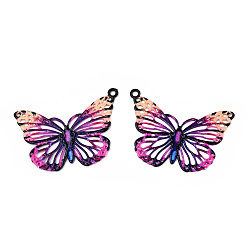 Фиолетовый 430 подвеска из нержавеющей стали, окрашенная распылением, гравированные металлические украшения, очарование бабочки, фиолетовые, 19x26x0.6 мм, отверстие : 1.2 мм