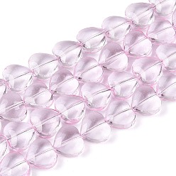 Бледно-Розовый Краска для выпечки, прозрачные стеклянные бусины, нити, сердце, розовый жемчуг, 9.5~10x10.5x5~5.5 мм, отверстие : 0.8~0.9 мм, около 70 шт / нитка, 25.59~26.38 дюйм (65~67 см)