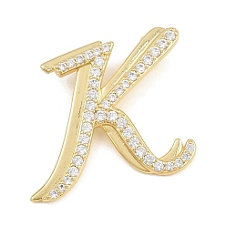 Letter K Pendentifs en laiton zircon cubique transparent, charmes de lettre, plaqué longue durée, crémaillère plaquage, sans plomb et sans cadmium, réel 18 k plaqué or, lettre k, 25x29x6.5mm, Trou: 3mm