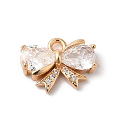 Прозрачный Латунь прелести, со стеклом, бантом, золотые, прозрачные, 11x14x4 мм, отверстие : 1.6 мм