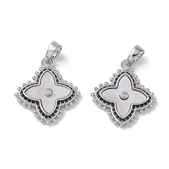 Платина Подвески из латуни, ракушек и прозрачного циркония, без кадмия, без никеля и без свинца, , платина, 19x16.5x3 мм, отверстие : 4x2.5 мм