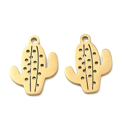 Chapado en Oro Real 18K 304 colgantes de acero inoxidable, encantos de cactus, revestimiento de iones (ip), real 18 k chapado en oro, 21x15x1.3 mm, agujero: 1.8 mm