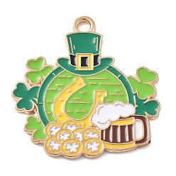Клевер Подвески из сплава , с эмалью, ирландский фестиваль, тема шляпы клевера, клевер, 28.5x27x1.5 мм, отверстие : 2 мм