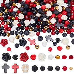 (52) Непрозрачная лаванда Наборы для изготовления эластичных браслетов в готическом стиле своими руками, в том числе стеклянные бусины, искусственный черный камень и бусины коры, бусины из натуральной лавы, Бусины из cмолы, разноцветные