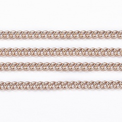 Розовое Золото Ионное покрытие (ip) 304 витые цепи из нержавеющей стали, бордюрные цепи, пайки, с катушкой, розовое золото , 1.2x1.1x0.3 мм, около 32.8 футов (10 м) / рулон