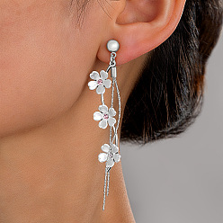 Платина Серьги-гвоздики с кисточками из сплава горного хрусталя, платина, 80 мм