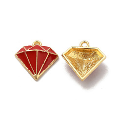 Dark Red Alloy Enamel Pandants,  Lead Free & Cadmium Free, Light Gold, Diamond Charm, Dark Red, 16x16x5.5mm, Hole: 1.4mm