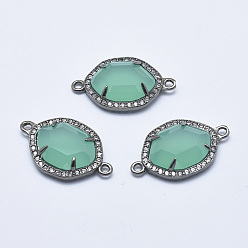 Pale Turquoise Brass Micro Pave Cubic Zirconia Links, with Glass, Faceted, Oval, Gunmetal, Pale Turquoise, 26x16x5mm, Hole: 1.6mm