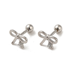 Платина 925 женские серьги из стерлингового серебра с микропаве из циркония, хрящевые серьги, бантом, платина, 5.5x7.5 мм