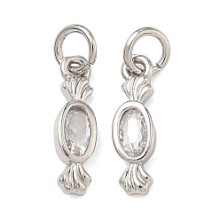 Платина Латунные микропаве прозрачные подвески с фианитом, конфеты прелести, долговечный, стойки покрытие, без свинца и без кадмия, платина, 14.5x4.5x2 мм, Перейти кольцо: 5.5x1 мм, 3.3 мм внутренним диаметром