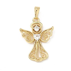 Настоящее золото 18K Латунные микропаве прозрачные подвески с фианитом, долговечный, стойки покрытие, без свинца и без кадмия, угловые прелести, реальный 18 k позолоченный, 26.5x19x4 мм, отверстие : 3 мм