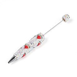 Арбуз Шариковая ручка с паве из смолы и полимерной глины со стразами, железная ручка из бисера, для индивидуальной ручки с ювелирными бусинами, арбуз, 147.5~151x15~20 мм