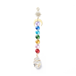 Teardrop Electroplate Octagon Glass Beaded Pendant Decorations, Suncatchers, Rainbow Maker, with 304 Stainless Steel Split Rings, Clear Faceted Glass Pendants, Teardrop Pattern, 206mm