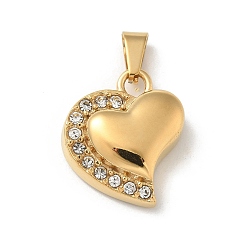 Золотой 304 из нержавеющей стали горный хрусталь подвески, сердце, золотые, 18.5x21.5x7 мм, отверстие : 7x3 мм