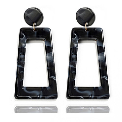 Черный Серьги-гвоздики из сплава уксусной кислоты, плоский круглый с трапецией, золотые, чёрные, 63x27 мм