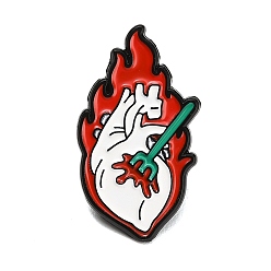 Красный Готические эмалированные значки, булавки для лацканов из сплава для одежды рюкзака, Пылающее сердце и вилы, чёрные, красные, 30.5x17 мм