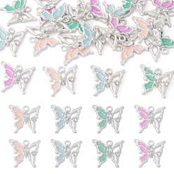 Серебро 20 шт 4 цвета сплава эмалевые подвески, со стразами, очарование бабочки, серебряные, 17.5x19x3.5 мм, отверстие : 1.6 мм, 5 шт / цвет