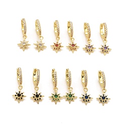 (52) Непрозрачная лаванда Серьги-кольца Huggie из латуни с микропаве из кубического циркония, болтаться, долговечное покрытие из настоящего золота 18 k, без свинца и без кадмия, Сияющая звезда, разноцветные, 24.5 мм, штифты : 0.7 мм