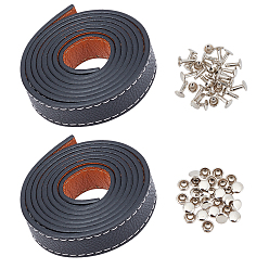 Черный Ремни сумки из искусственной кожи, плоский, с железными декоративными заклепками, аксессуары для замены сумок, чёрные, 120x1.75x0.3 см, 2 шт