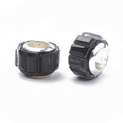 Черный Стеклянные шампала бусины, бусины с большим отверстием, с латунным стержнем, граненые, рондель, платина, чёрные, 9x7 мм, отверстие : 5 мм