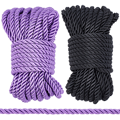 Gemischte Farbe 2 Bündel 2 Farben Polyesterfaden, geflochtenes Seil, Runde, schwarz & lila, Gemischte Farbe, 7 mm, 10 m / Bündel, 1 Bündel / Farbe