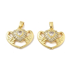 Настоящее золото 18K Подвески в форме крыльев сердца из латуни с микропаве из кубического циркония, без кадмия, без никеля и без свинца, реальный 18 k позолоченный, 17x20.5x4.5 мм, отверстие : 5x2.5 мм