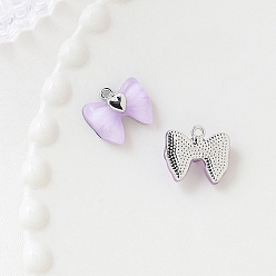 Lilac Alloy Resin Pendants, Platinum, Bowknot Charms, Lilac, 15x18mm