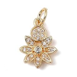 Цветок Латунные микро проложить кубического циркония прелести, реальный 14 k позолоченный, с целью перехода в кольце, цветок, 14.5x10x2.5 мм, отверстие : 3.5 мм