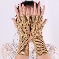 Bräune Fingerlose Strickhandschuhe aus Acrylfasergarn, Winterwarme Handschuhe mit Daumenloch, Bräune, 210 mm