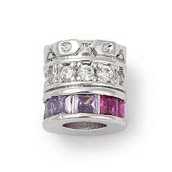 Платина Латунные микро проложить кубического циркония бусы, колонка, без кадмия и без свинца, долговечный, стойки покрытие, платина, 7.5x7.5 мм, отверстие : 3.5 мм