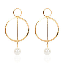 Ring Серьги-гвоздики из сплава с пластиковым жемчугом, золотые, кольцо, 70x40 мм