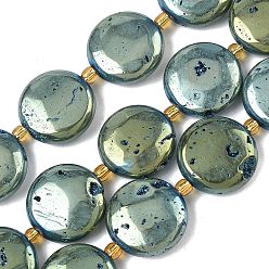 Темный Морско-зеленый Гальванические природные друзы геод, плоско-круглые, с бисером, темно-зеленый, 20x7~7.5 мм, отверстие : 0.9~1 мм, около 9 шт / нитка, 8.03'' (20.4 см)