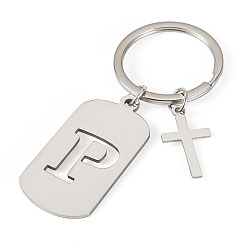 Letter P 1Porte-clés en acier inoxydable, avec porte-clés fendus, rectangle, couleur inox, lettre p, 72mm