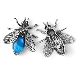 Полосатый Агат Броши в виде пчел из натурального синего полосатого агата (окрашенные и нагретые), броши с насекомыми из сплава и стекла со стразами, античное серебро, 48x40x12 мм