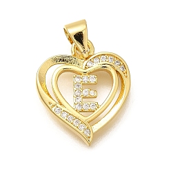 Letter E Стойка металлическая латунная микропрофилированная кубическая циркония подвески, долговечный, без свинца и без кадмия, реальный 18 k позолоченный, сердце с подвесками в виде букв, Письмо E, 17.5x15x2.5 мм, отверстие : 5x3 мм