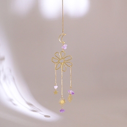 Цветок Натуральный аметист чипсы ловец солнца для окон радуга производитель, металлические подвесные украшения, для украшения дома и улицы, цветок, 380~400 мм