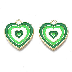 Зеленый Подвески из легкого сплава золота с эмалью, без кадмия и без свинца, сердце, зелёные, 21.5x18.5x1.5 мм, отверстие : 2 мм