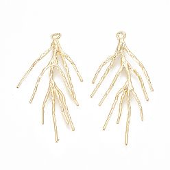 Настоящее золото 18K Латунные подвески, филиал, без никеля , реальный 18 k позолоченный, 41.5x20x2 мм, отверстие : 1 мм