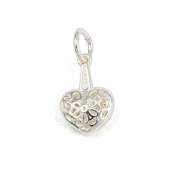 Серебро 925 подвески в виде полого сердца из стерлингового серебра, с прыжковых колец, серебряные, 14x9.5x4.5 мм, отверстие : 4.5 мм