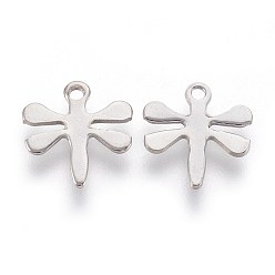 Stainless Steel Color Tarnish Resistant 304 Stainless Steel Charms, Dragonfly, Stainless Steel Color, 12x11x0.8mm, Hole: 1.2mm