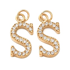 Letter S 304 Stainless Steel with Crystal Rhinestone Charms, Letter Charms, Polished, Ion Plating(IP), Golden, Letter S, 14.5x7x2mm, Hole: 2.5mm