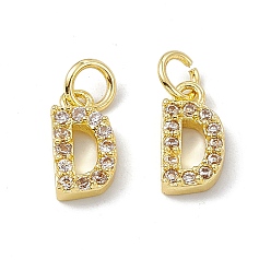 Letter D Real 18K Gold Plated Brass Micro Pave Clear Cubic Zirconia Charms, with Jump Ring, Letter.D, 11x6x2.5mm, Hole: 3.4mm