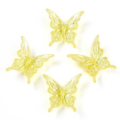 Желтый Прозрачные акриловые бусины, бабочка, с покрытием AB цвета, желтые, 25x25x8.5 мм, отверстие : 1.5 мм, Около 580 шт / 500 г