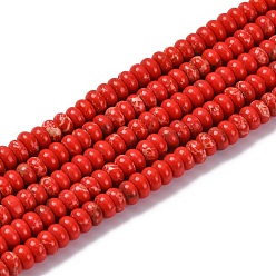 Красный Синтетические окрашенные нити императорской яшмы, рондель, красные, 4.5x2.5 мм, отверстие : 1 мм, около 142 шт / нитка, 14.96'' (38 см)
